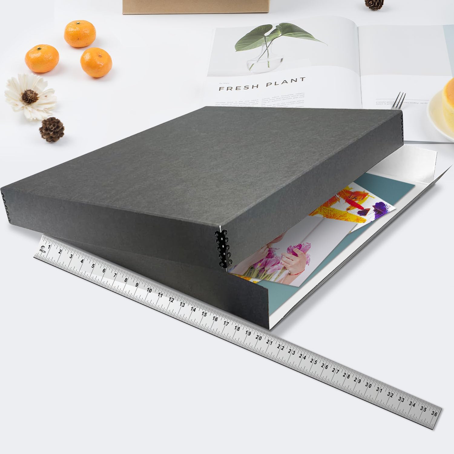 Lineco Museum Archival Storage Box, 20.75X24.75X3 In. Drop Front Design. Acid Free With Metal Edge. Organize Photos, Pictures, Prints, Documents, Crafts, Diy. Gray, 1 Pack