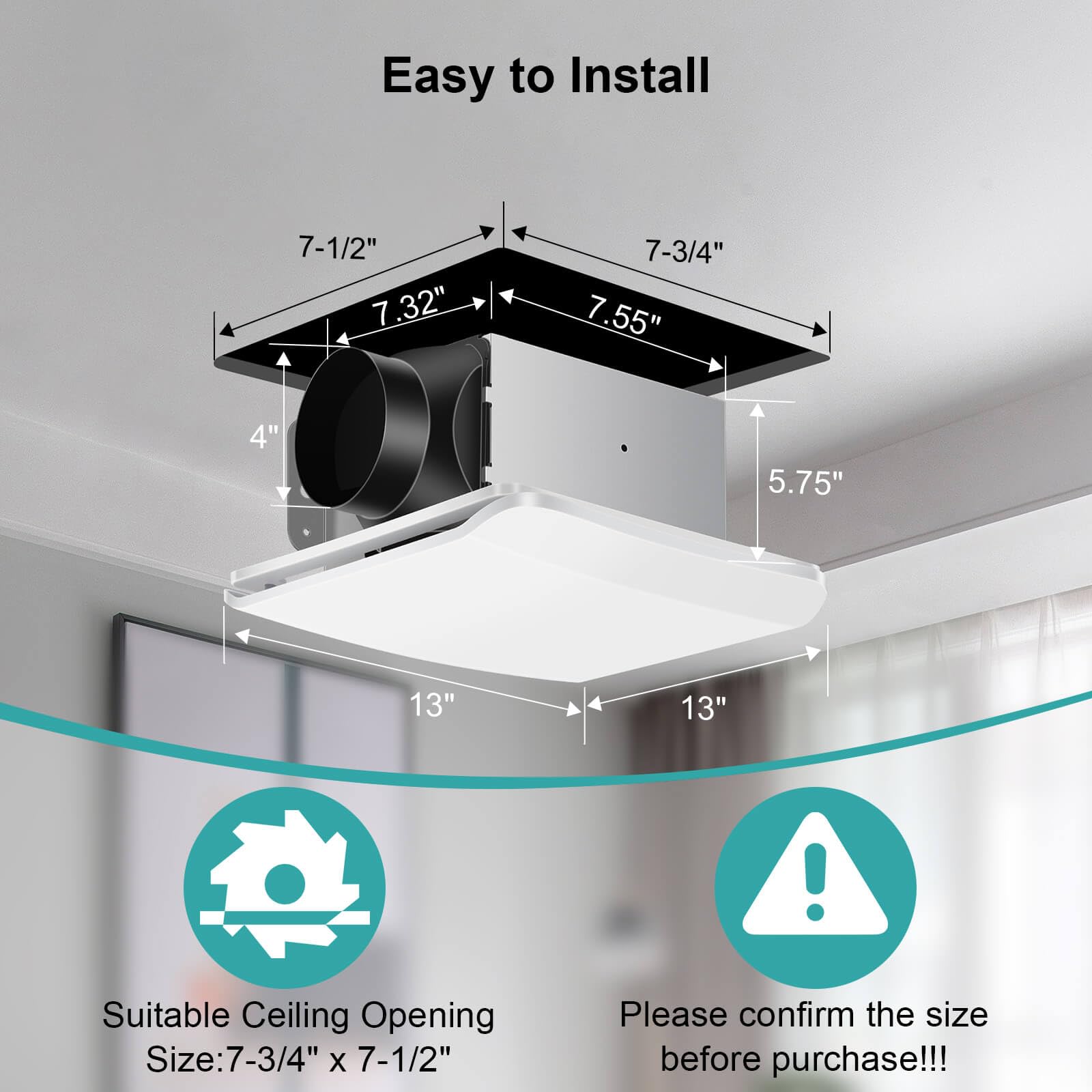 Joeaonz Bathroom Exhaust Fan Ceiling Mount 110Cfm, Quiet Ventilation Fan 1.5 Sones With Hidden Grille Cover & Metal Motor, 4 Inc