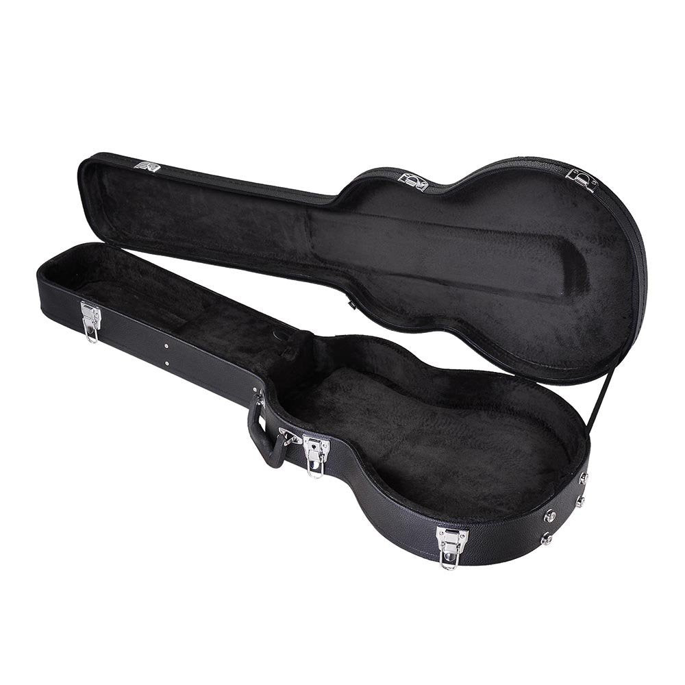ZeHuoGe Wood Les Paul Style Electric Guitar Case with Foam Padding & Oft Plush Interior, Black PU Surface Sturdy Chrome Latch Fa