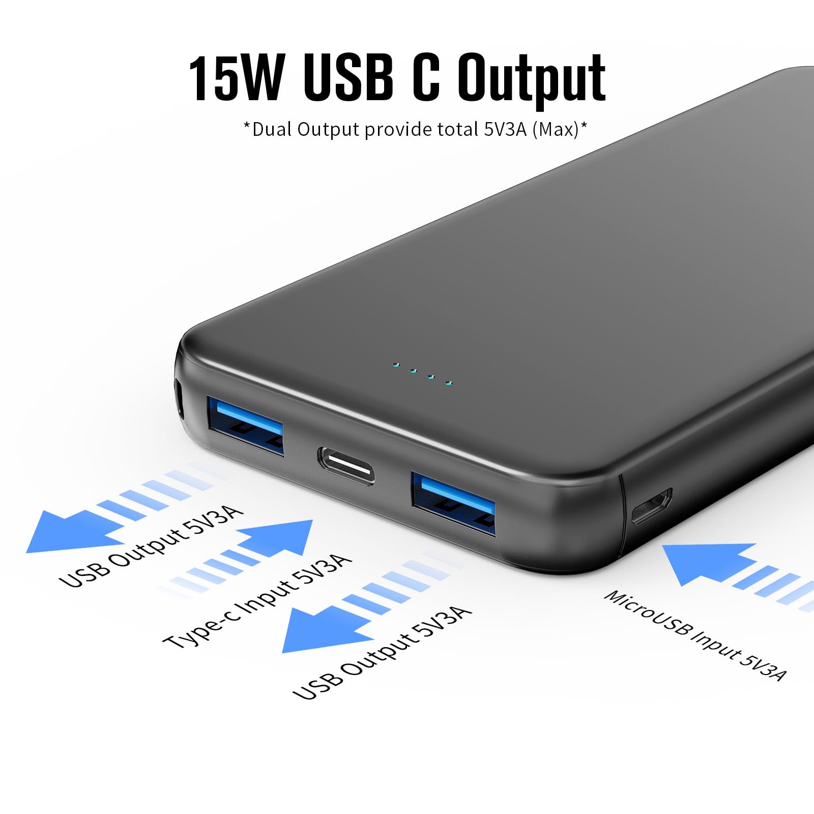 Vanyust S21 Portable Charger, Power Bank, 10000Mah Usb C Out Fast Charging External Battery Pack Compatible For Iphone 15 14 13