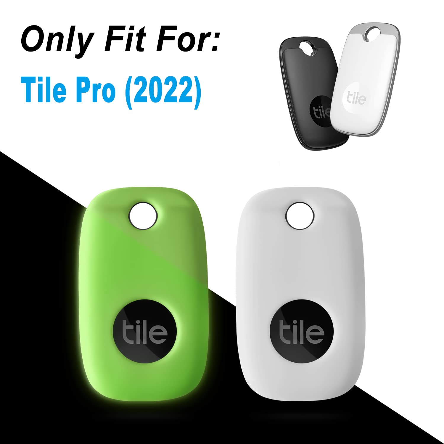 Geiomoo Silicone Case For Tile Pro 2022 Tracker, Soft Flexible Scratch Resistant Cover With Carabiner (2 Pack White+Fluorescent