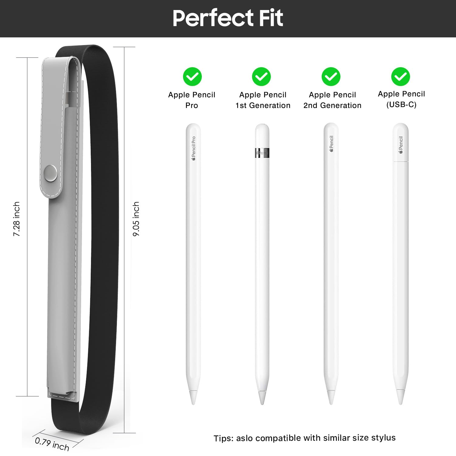 Moko Pencil Case Fit Apple Pencil (Usb-C), Apple Pencil 1St/2Nd Generation, Elastic Band Detachable Stylus Pens Pocket Protectiv