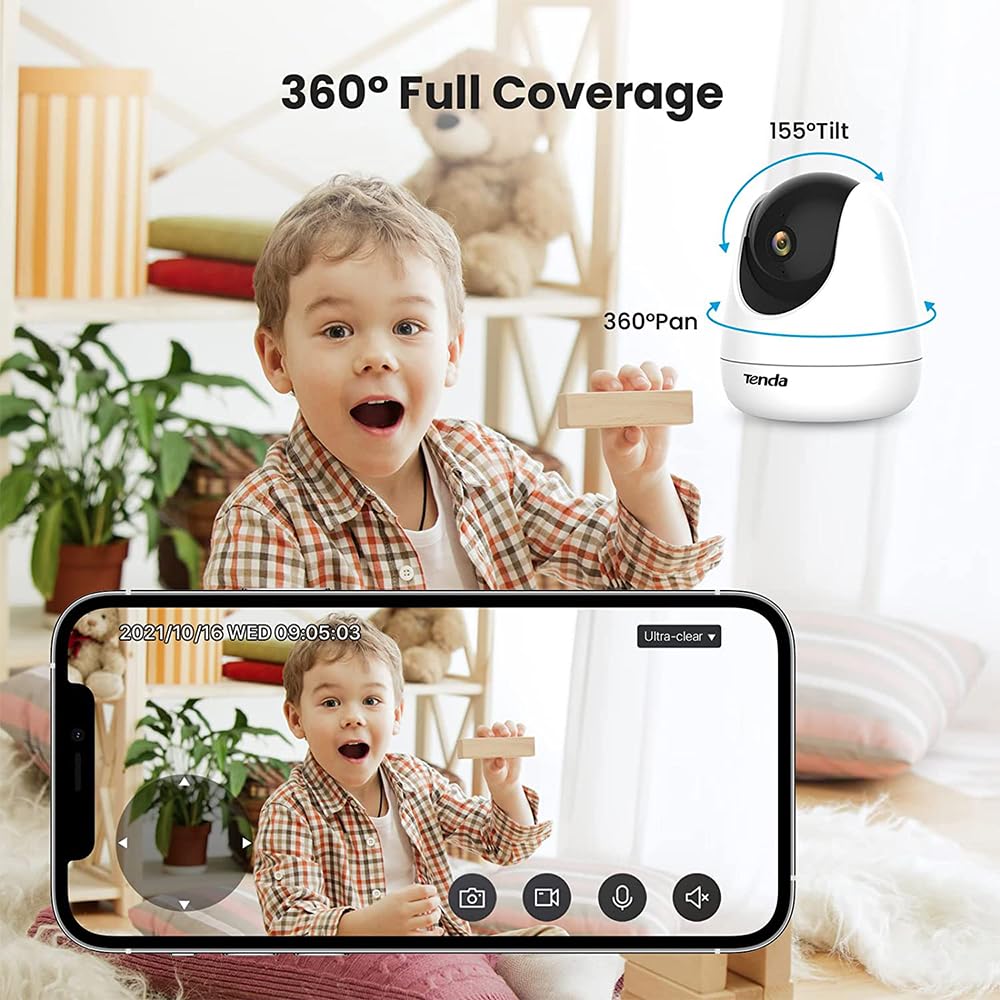 Tenda Cp6 2K Indoor Wireless Pan Tilt Cameras For Home Security, Baby Monitor, Pet Camera With Phone App, 2 Way Audio, Night Vis