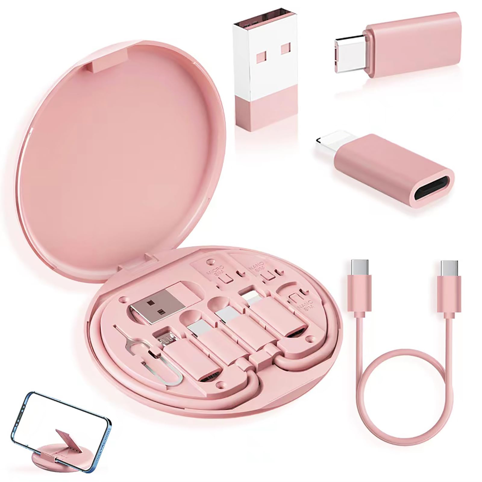 Yanzie Usb C Adapter Kit With Micro Usb To Usb C Female, Short Usb C Cable, Lightning To Usb C Adapter, Fast Charging Cord Stora