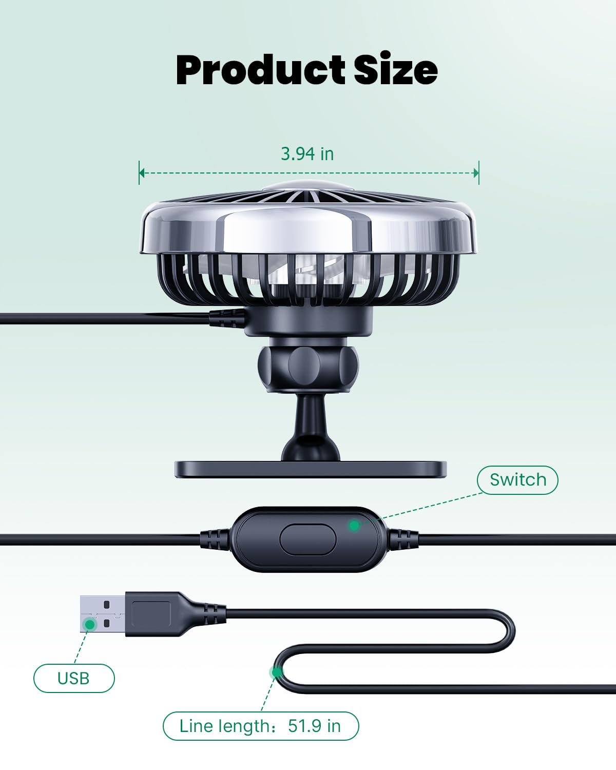 Icarmount Portable Golf Cart Fan, Usb Powered Fan For Ezgo/Yamaha/Club Car, 3 Speed Set, 360 Degree Rotatable, Magnetic Mount Base, For Golfing, Camping And Traveling, Usb Interface