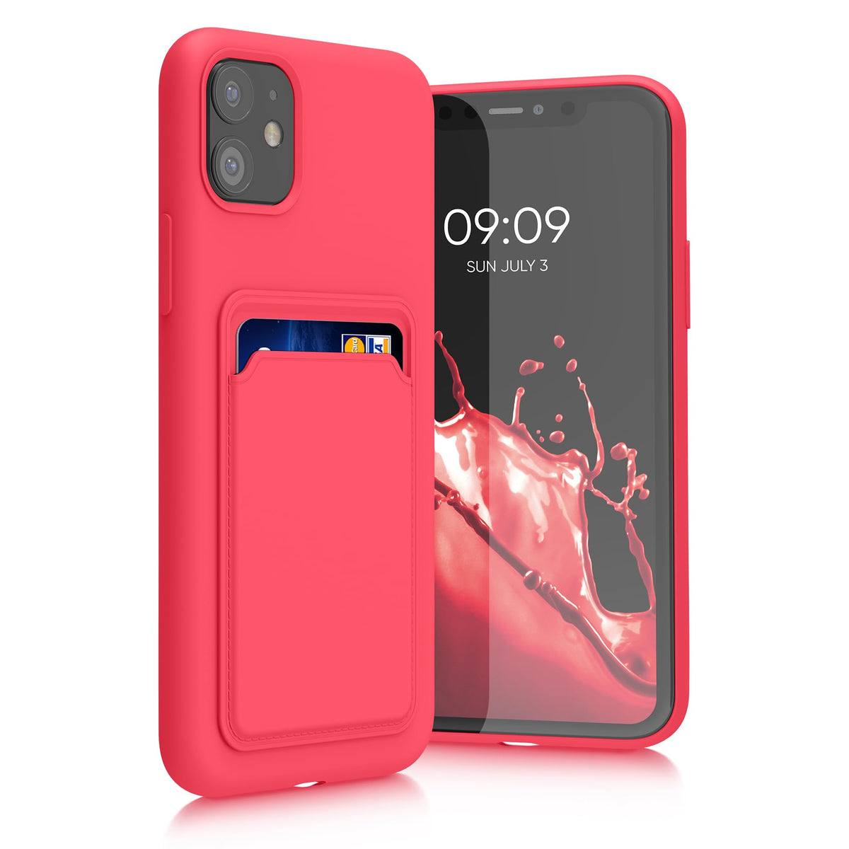 Kwmobile Case Compatible With Apple Iphone 11 Case   Tpu Phone Cover With Credit Card Holder   Neon Pink