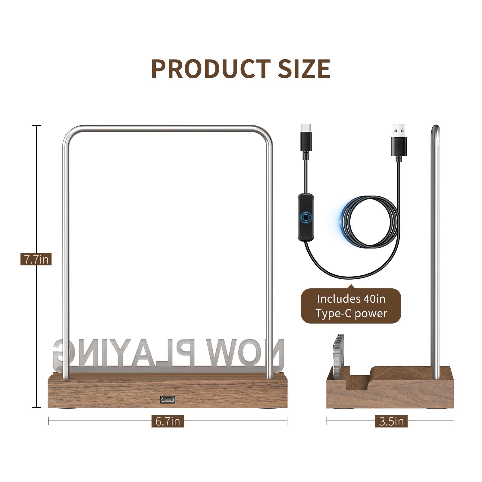 KORRTFID Now Playing Light Up Vinyl Record Display Stand Walnut Warm White LED