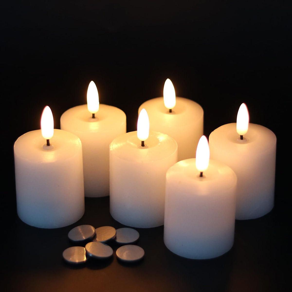 Genswin Flameless Pillar Candles Flickering With Timer, Battery Operated Real Wax Led Votive 3D Wick Candles 6 Pack White(Batter