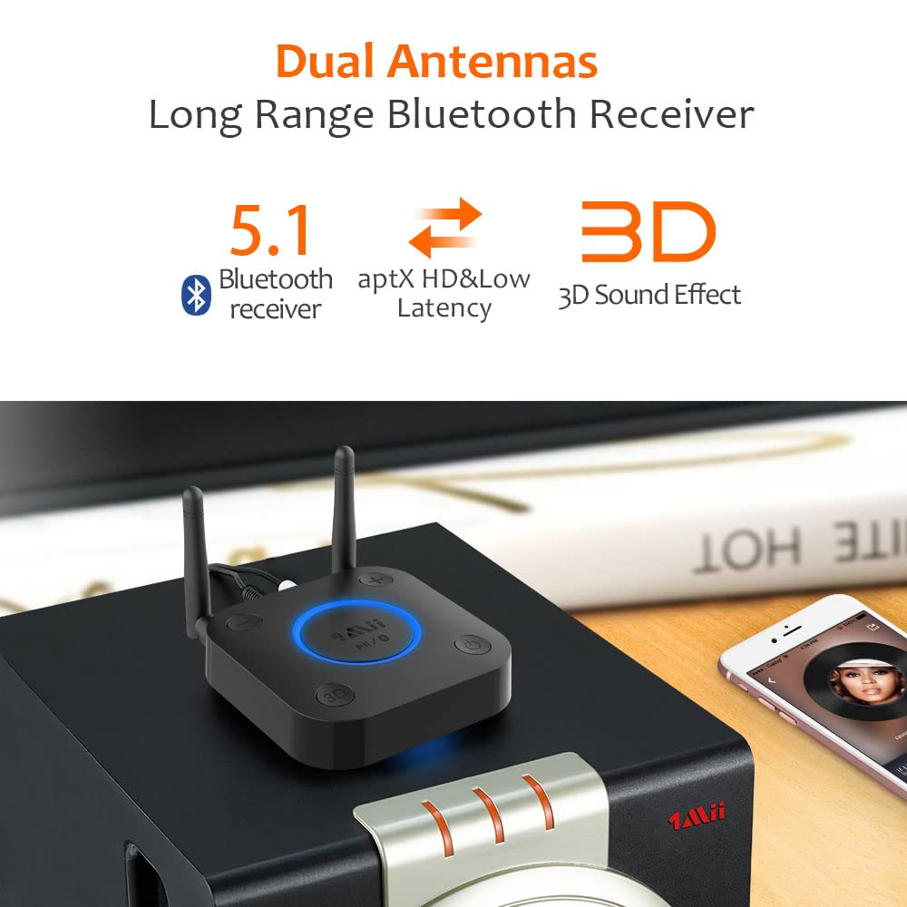 [Upgraded] 1Mii B06Pro Long Range Bluetooth Receiver, Hifi Wireless Audio Adapter, Bluetooth 5.1 Receiver With 3D Surround Aptx