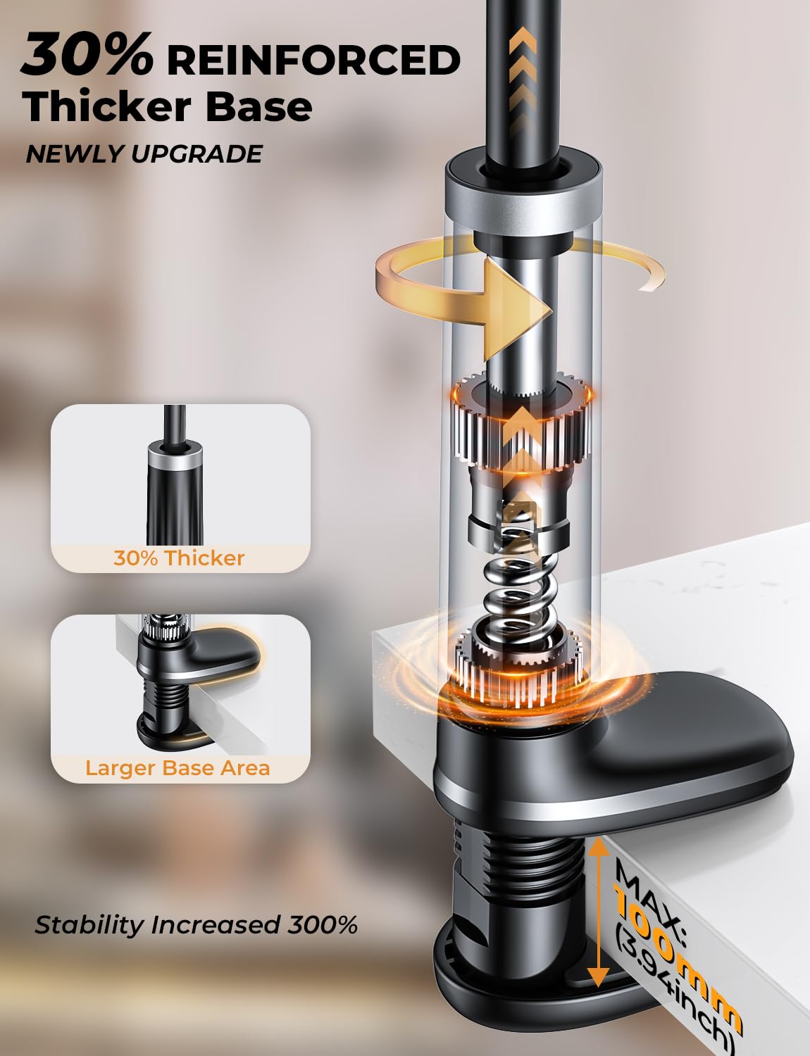 Gooseneck Phone Holder Tablet Stand for Bed:[Swivel Base] Adjustable Flexible Lazy Arm with 2 Clips Phone Tablet Holder Mount Compatible iPad Pro Air Mini | Kindle | Switch or Other 4 12.9' Device