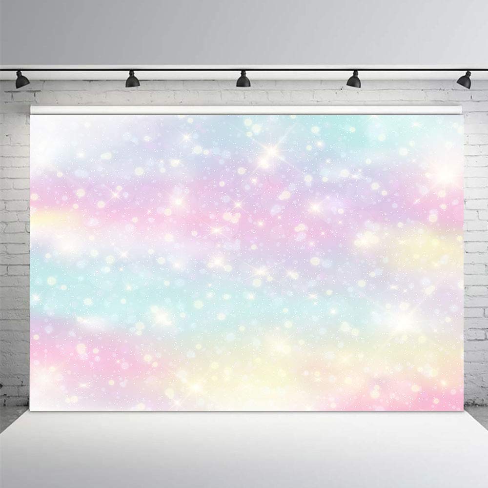 Mehofoto Glitter Rainbow Watercolor Photo Studio Booth Background Props Watercolor Colorful Stars Princess Magical Happy Birthday Party Decorations Bokeh Banner Backdrops For Photography 7X5Ft