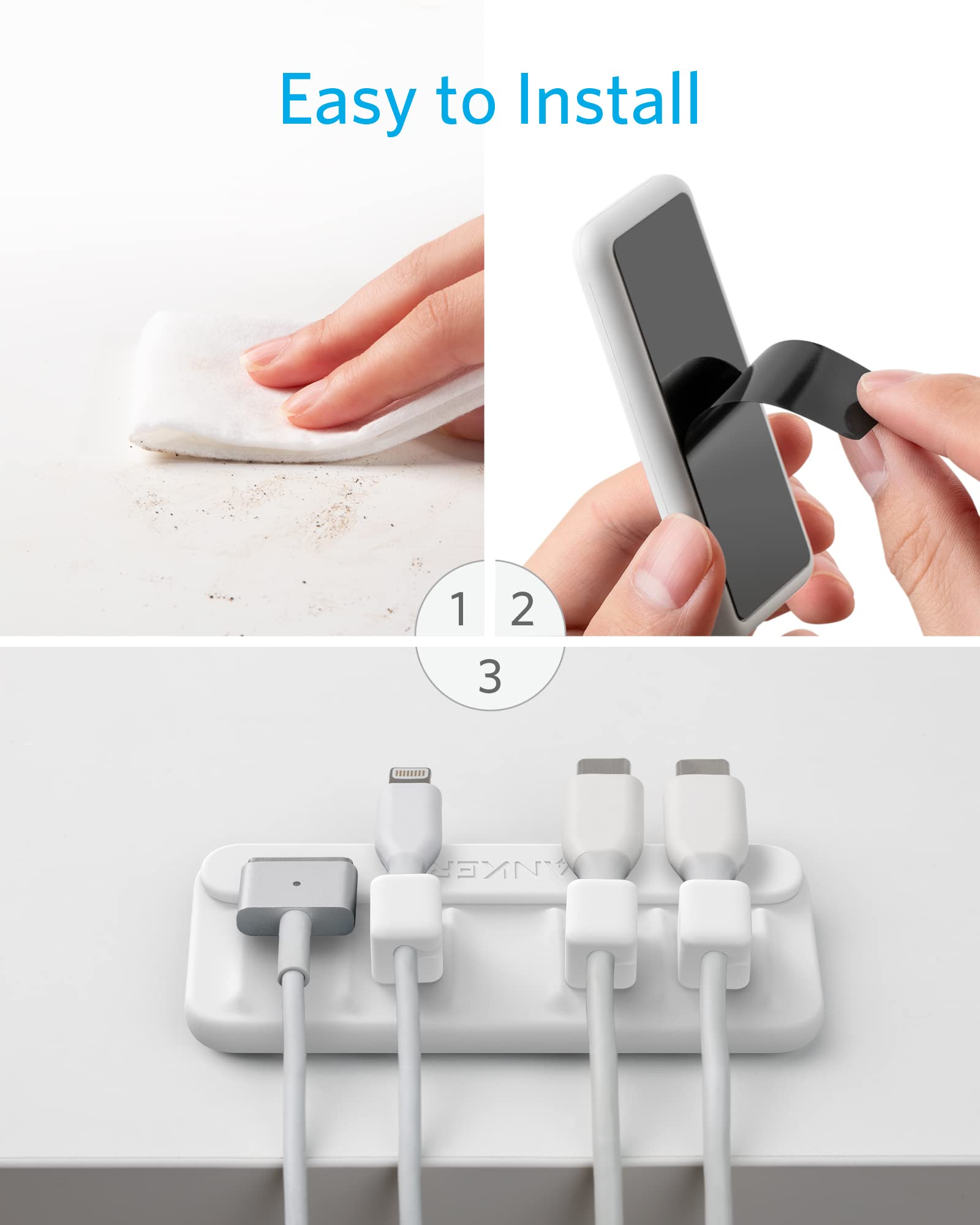 Anker Cable Management, Magnetic Cable Holder, Desktop Multipurpose Cord Keeper, 5 Clips For Lightning Cables, Usb C Cables, Mic