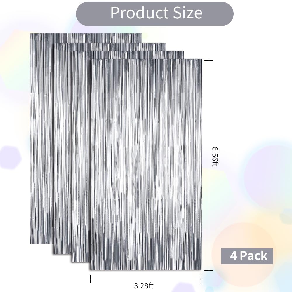 Beishida 4 Pcs Silver Door Streamers Tinsel Curtain Party Streamers Backdrop Fringe Foil Wall Background For Birthday Halloween