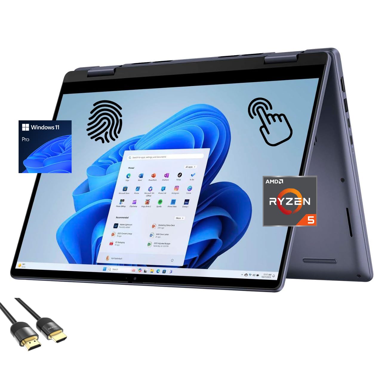 Dell Inspiron 14 2-in-1 Laptop, 14 FHD TouchScreen Display, AMD Ryzen 5-8640HS(Up to 4.9Hz), 32GB DDR5, 2TB PCIe SSD, Backlit KB