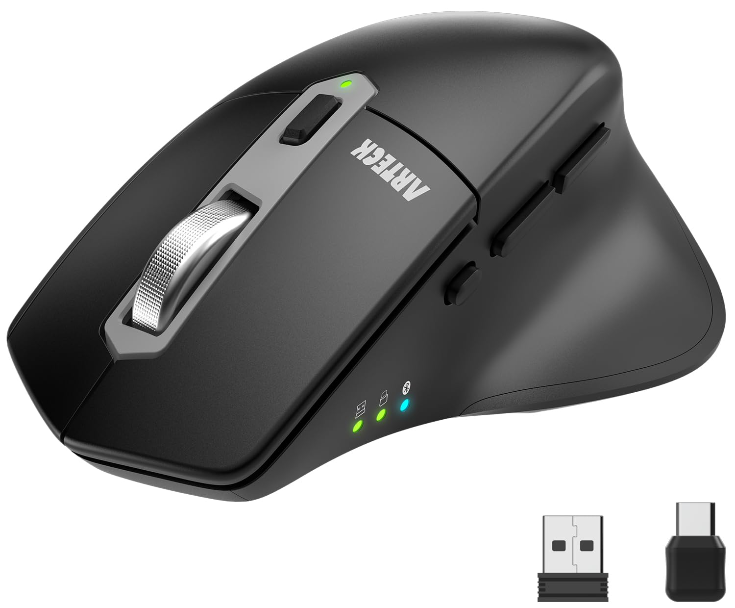 Arteck MultiDevice Wireless Bluetooth Mouse with Nano USBA, USBC Receiver Ergonomic Right Hand Silent Clicking Rechargeable M
