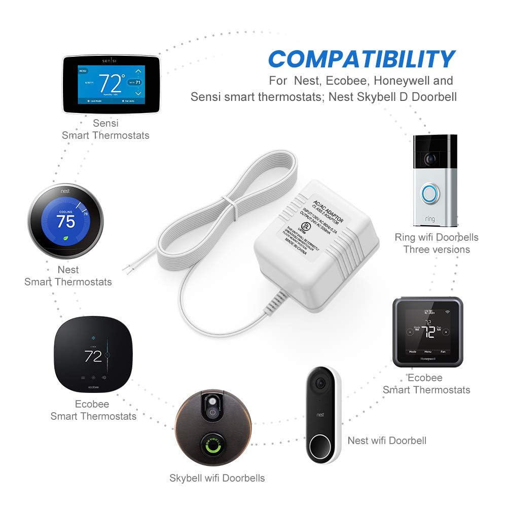 Xwartre Doorbell Transformer Ul Certified 24V Power Supply Compatible With Nest, Arlo, Ring, Amcrest, Logitech And Other Doorbel
