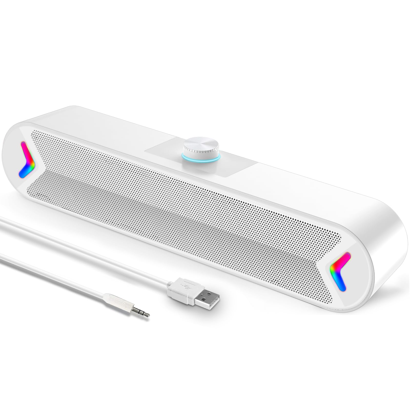 LENRUE Computer Speakers,PC Speakers for Desktop,Wired USB-Powered Sound-bar for Computer with 10W Stereo Sound and Colorful Lig