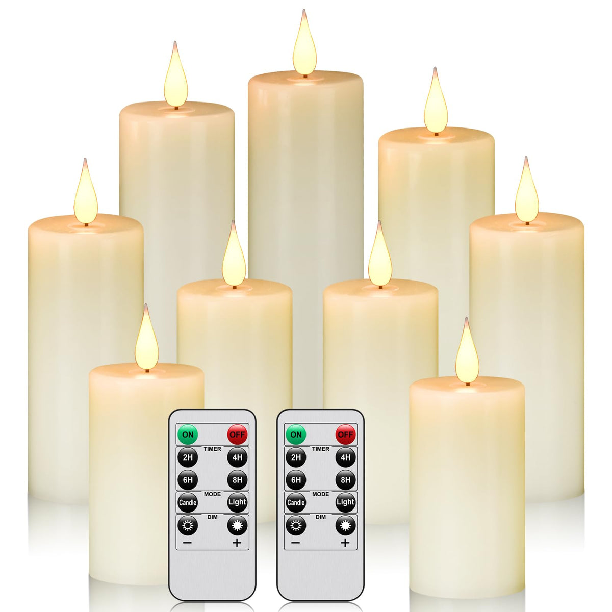 Flameless Battery Operated Led Candles 3D Wick With10 Key Button Remote Control 24-Hour Timer Set Of 9 Electric Flickering Pilla