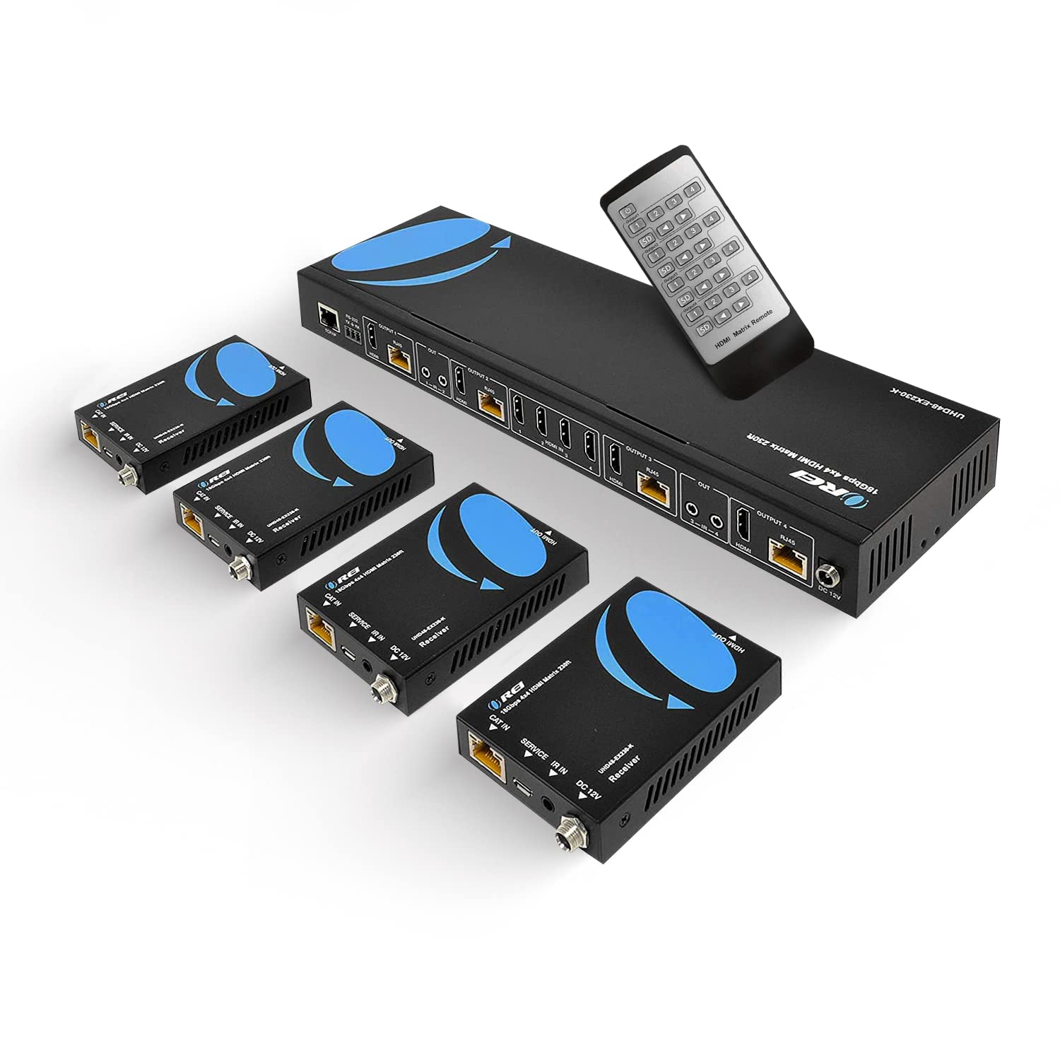 Orei 4K 4X4 Hdmi Extender Matrix   Ultrahd 4K @ 60Hz 4:4:4 Over Single Cat5E/6/7 Cable With Hdr Switcher & Ir Control, Rs 232  