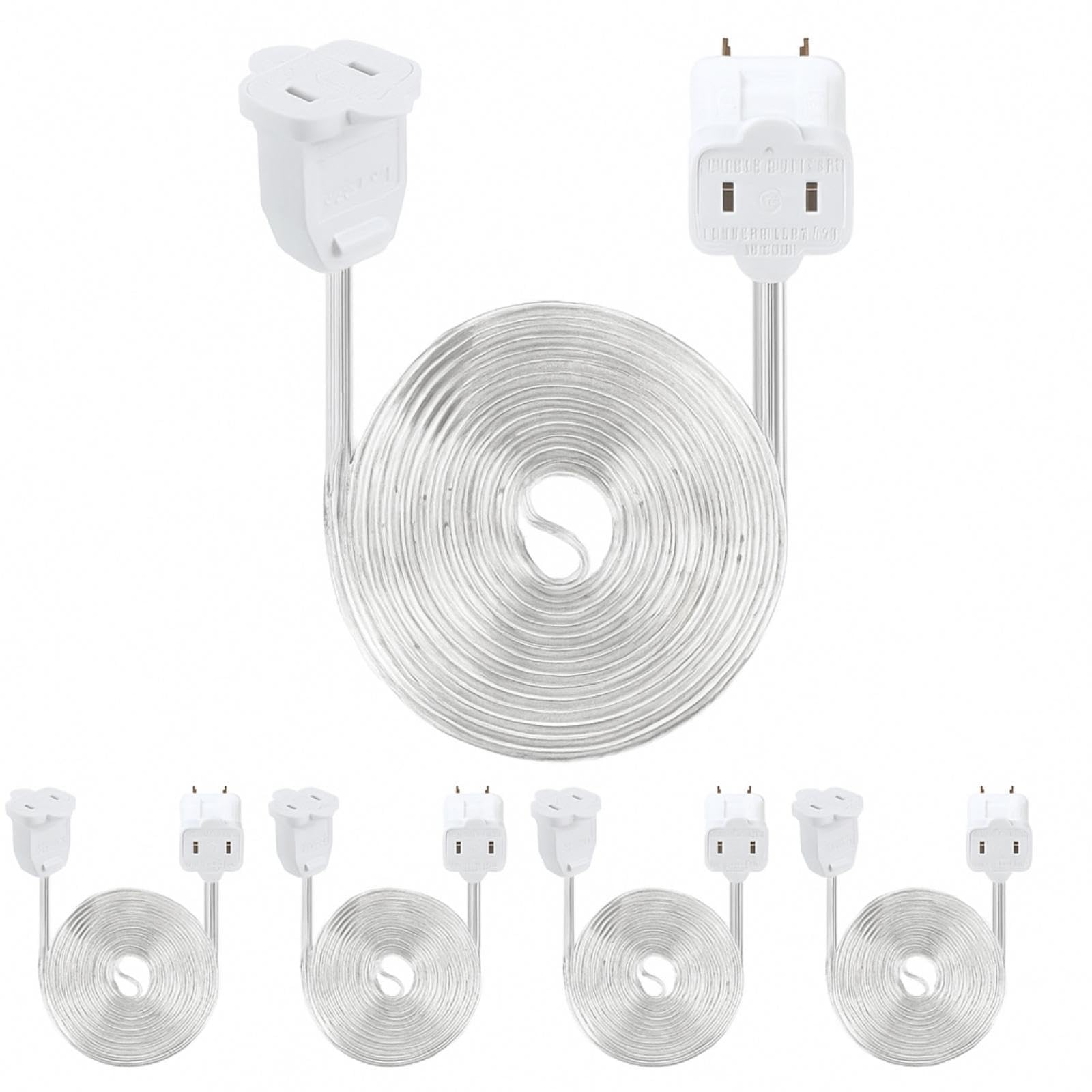 Kanayu 5 Pack 9 ft Clear Indoor Extension Cord 2 Prong Electric Cord Extender, Wire Plug in and End, Ac 120 Volts, for Outdoor C