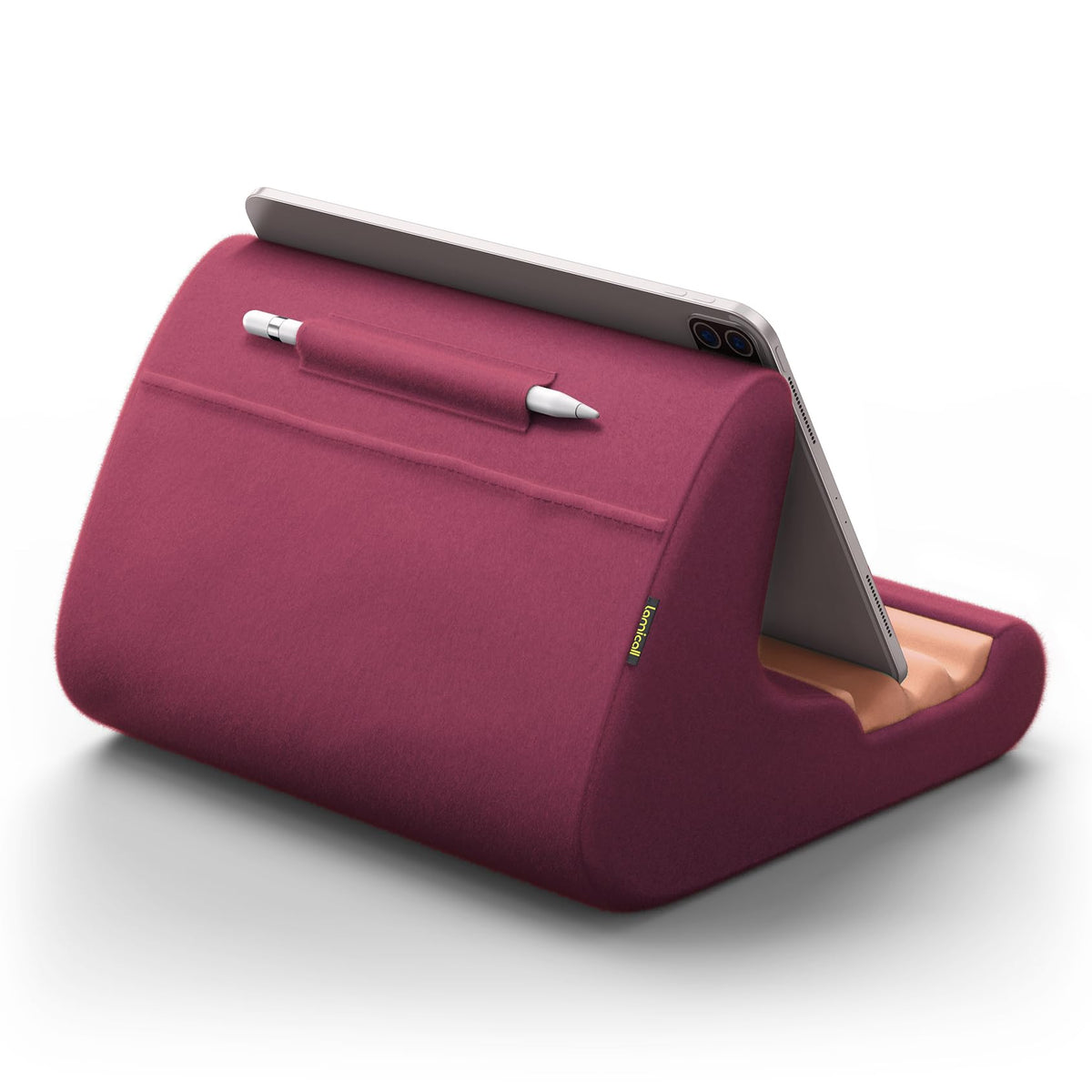 Lamicall Tablet Holder, Tablet Pillow Stand   Tablet Pillow Soft Pad for Bed and Lap, with Stylus Mount & Pocket, for iPad Pro 12.9, Air, Mini, Kindle, Galaxy Tab and 4 13' Tablet, Dark Red