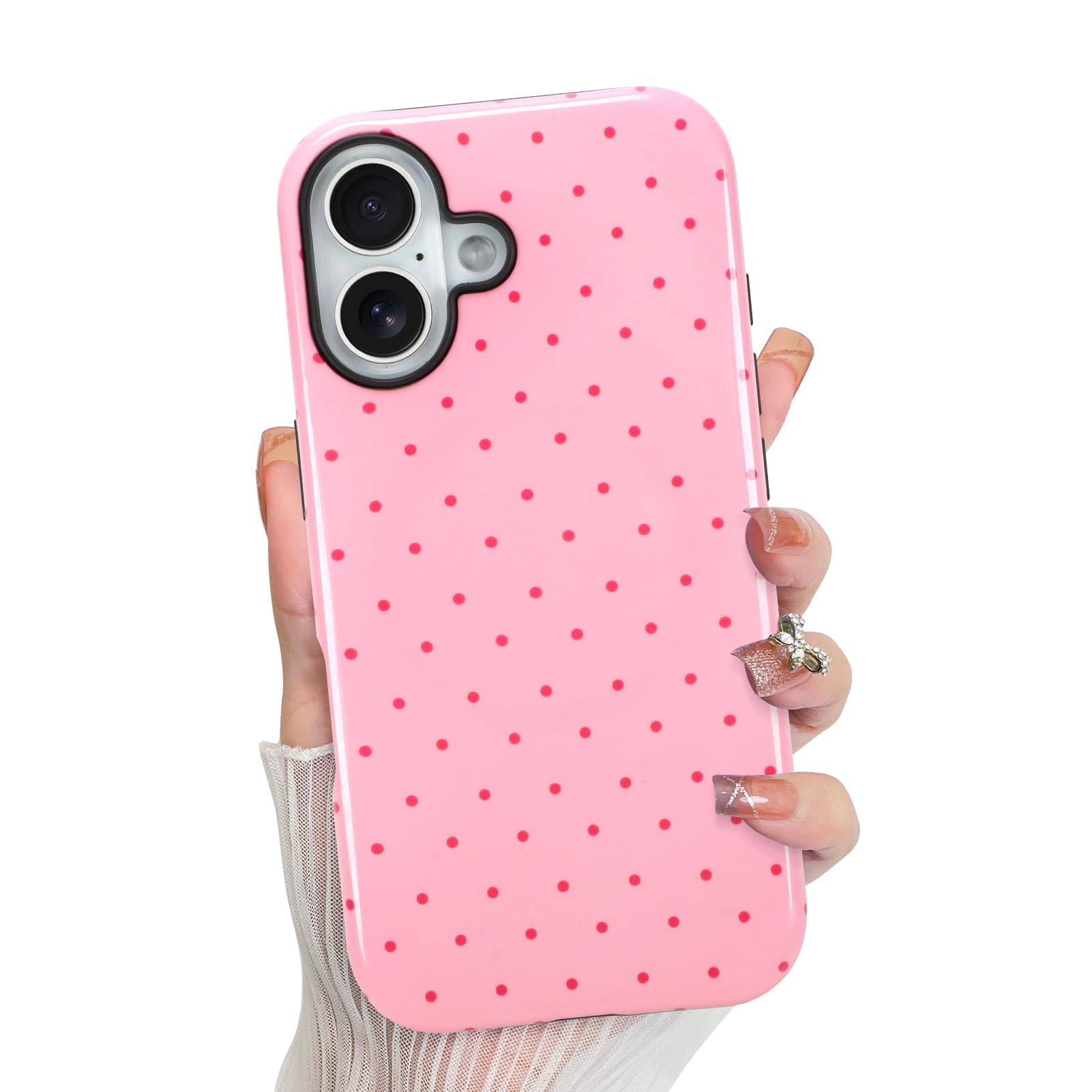 KANGHAR Compatible with iPhone 16 Case, Aesthetic Spot Cute Pattern, Support for MagSafe Shockproof Cover for Girls Women -Pink