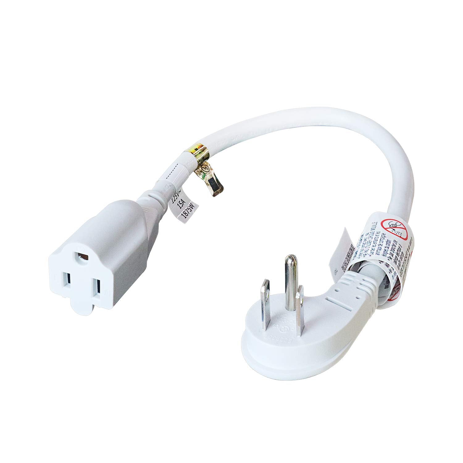 Firmerst 1875W Low Profile Flat Plug 1Ft Extension Cord 14Awg 15A White