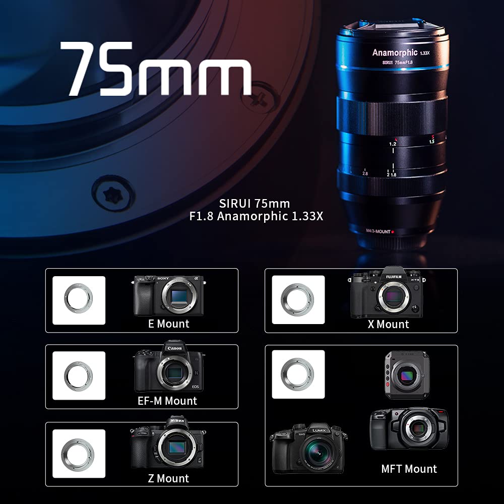 Sirui 75Mm F1.8 1.33X Aps C Anamorphic Lens For E Mount, Blue Flare