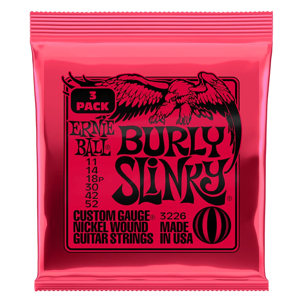 Ernie Ball Burly Slinky Nickel Wound Electric Guitar Strings 3 Pack, 11 52 Gauge (P03226)
