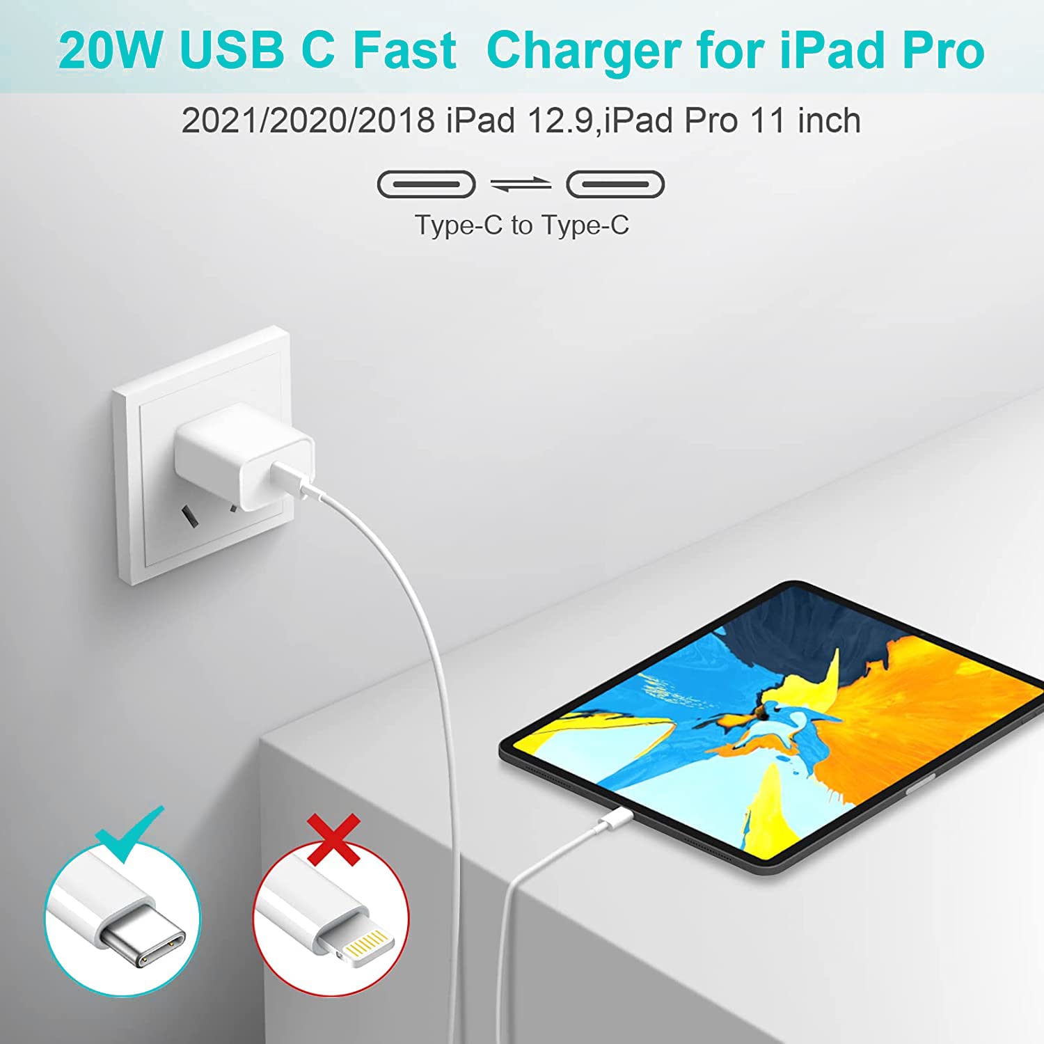 Ipad Fast Charger, 20W Ipad Pro Charger With 10Ft Iphone 16 15 Charging Cable For Iphone 16/16 Pro/15/15 Pro Max/15 Plus, Ipad 10Th, Ipad Air 5/4Th, Ipad Mini 6Th, Ipad Pro 12.9/11 Inch 2022/2021/2020