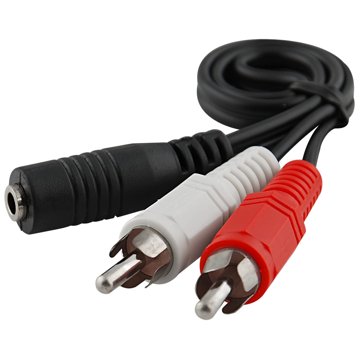 JacobsParts 1ft 2-RCA Male Plug to 3.5mm Female Aux Stereo Audio Headphone Jack Converter Adapter Cable