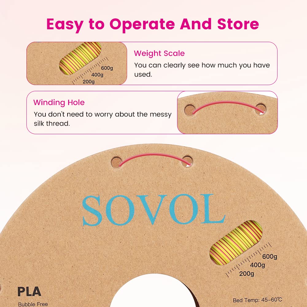 Sovol Pla Filament Silk Tri Color Co Extrusion 1.75Mm, 3D Printer Filament 1Kg/ 2.2Lbs, Shiny Silk Rose Blue Yellow 3 In 1 Coext