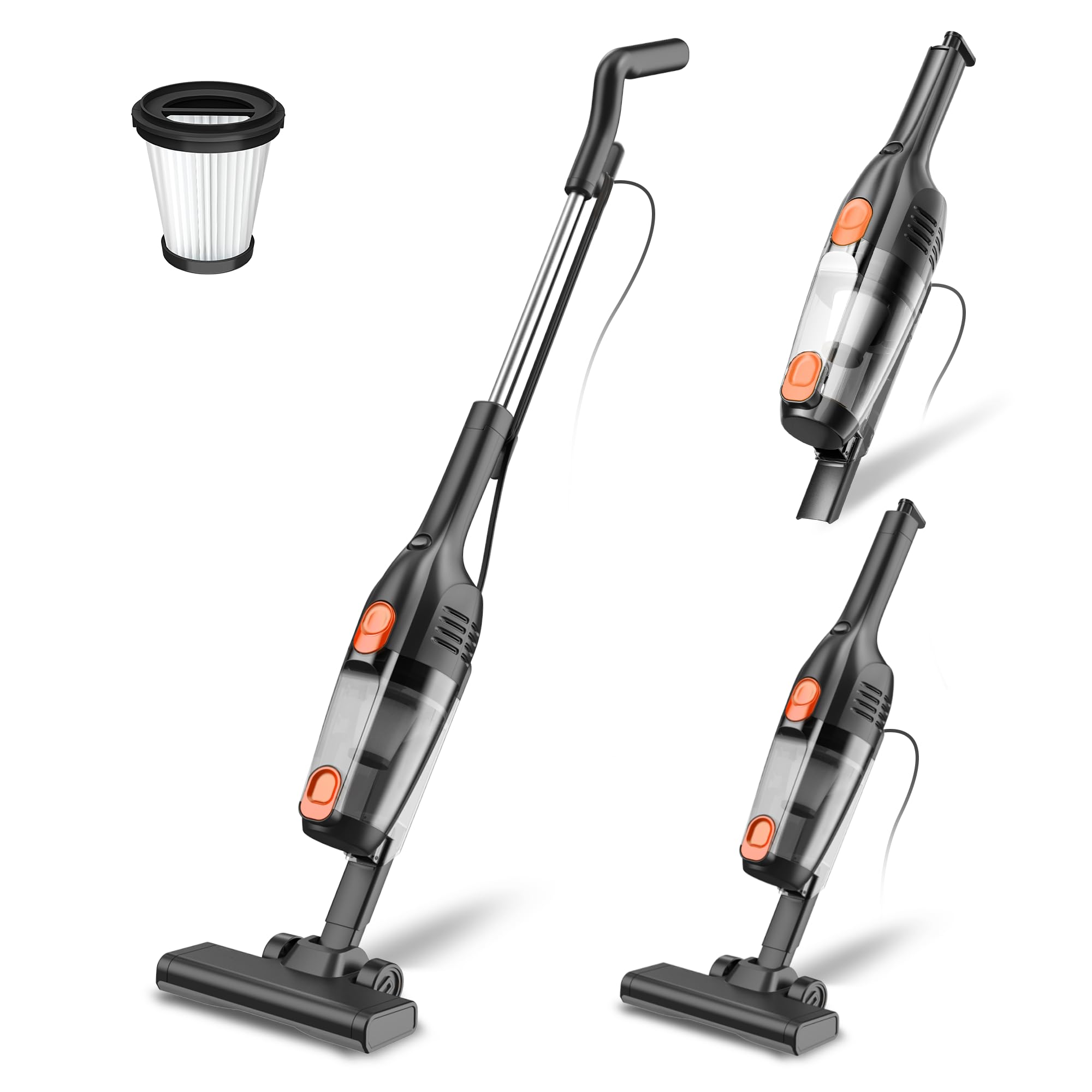 Corded Stick Vacuum Cleaner, 20000Pa Powerful Suction Stick Vacuum With 16Ft Cord, 2 In 1 Lightweight Vacuum Cleaner For Hard Fl