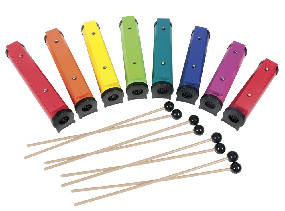 Basic Beat BBRCB8 Diatonic Resonator Chime Bars - Tube-Shaped with Zippered Case, Color-Matched with Boomwhackers & Joia Tubes f