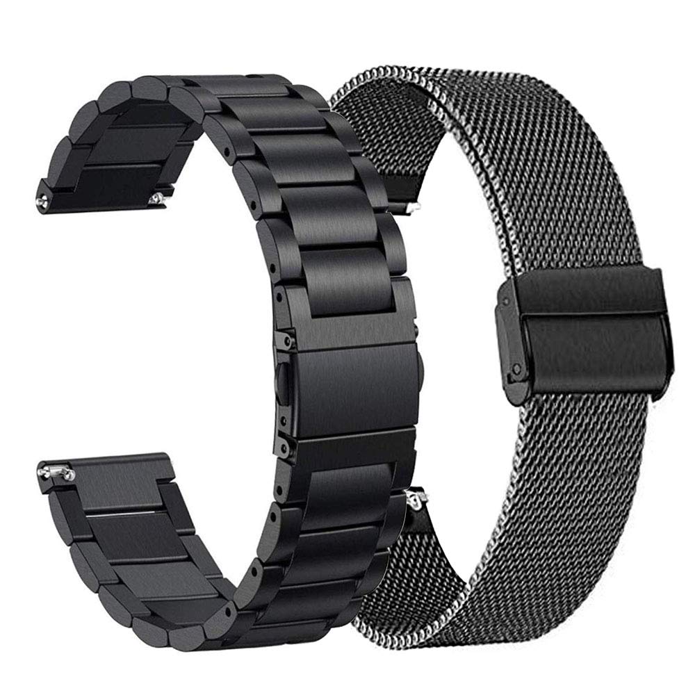 Vicrior Compatible For Garmin Venu/Venu Sq Music Bands, Solid Stainless Steel Watchband+ Mesh Strap Bracelet Replacement Band Strap For Garmin Venu Sq/Sq Music, Black