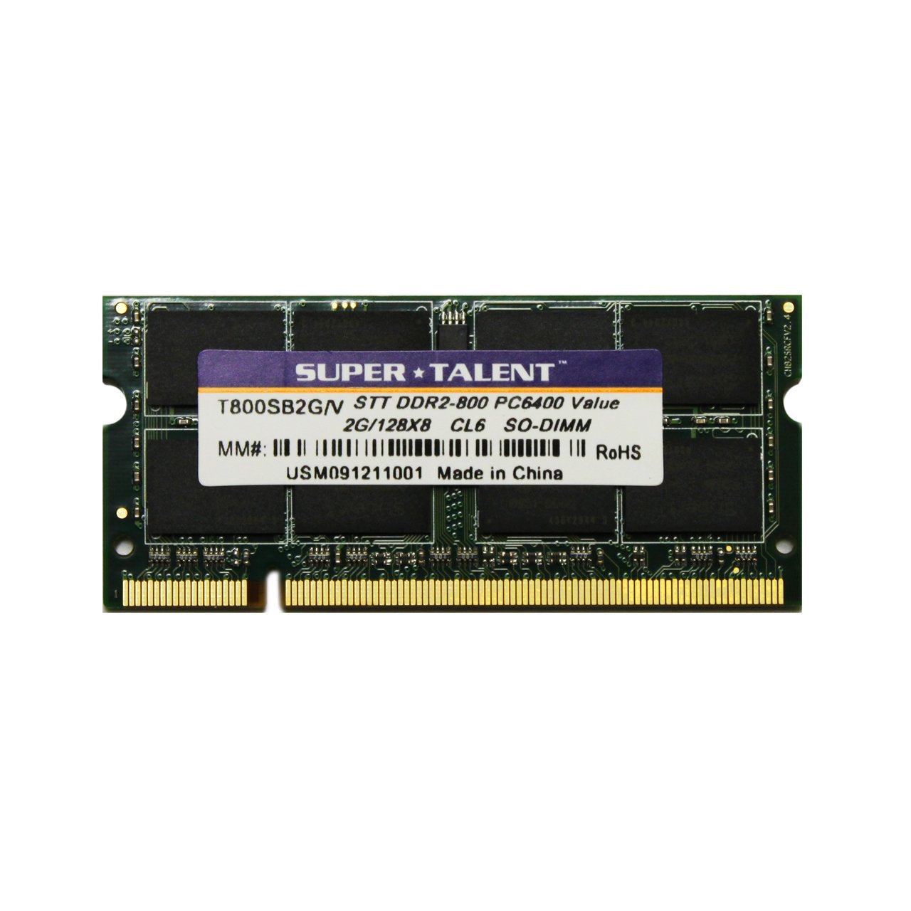 Super Talent Ddr2 800 Sodimm 2 Gb/128 X 8 Value Notebook Memory T800Sb2G/V