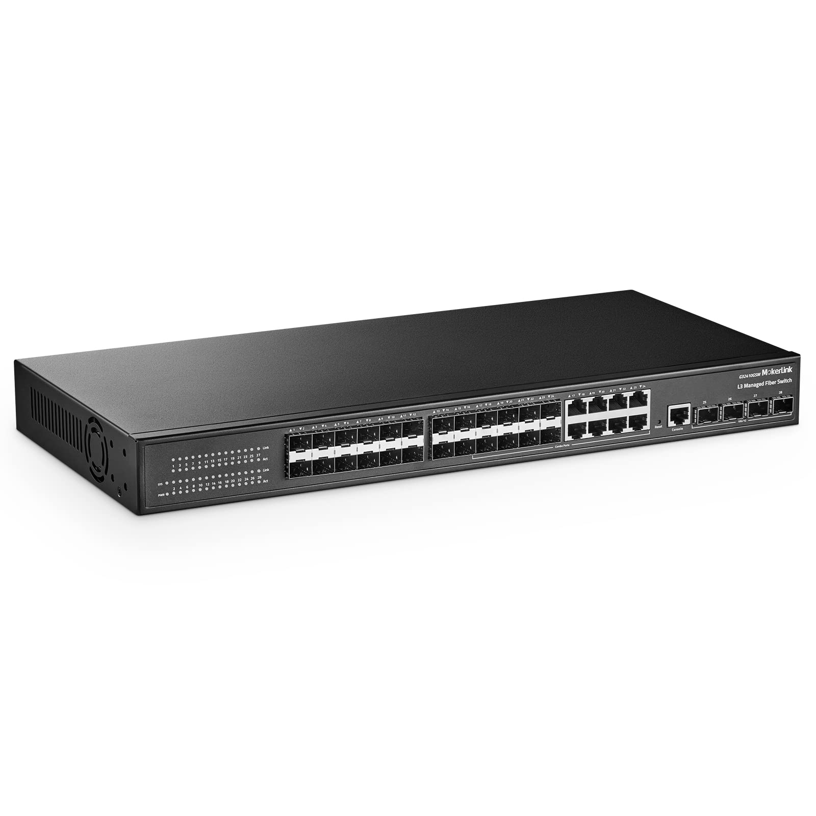 Mokerlink 28 Port Gigabit Managed Fiber Switch, 24 Gigabit Sfp, 8 Ge Combo, 4X10G Sfp+, 1 Console Port, L3 Smart Managed Rackmou