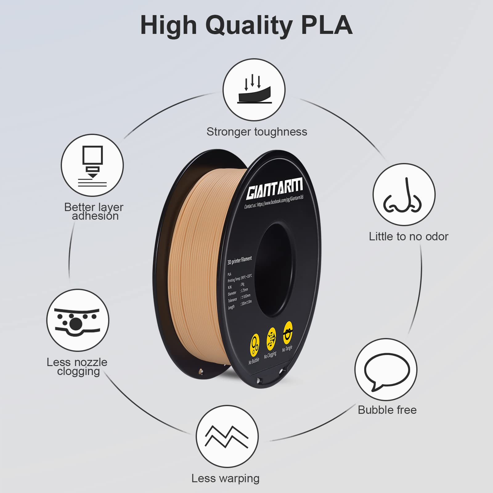 Giantarm Matte Pla, 1.75Mm Pla Filament, 1Kg Spool(2.2Lb), Vacuum Packaging, 3D Printer Filament For Bambu Lab (Matte Skin)