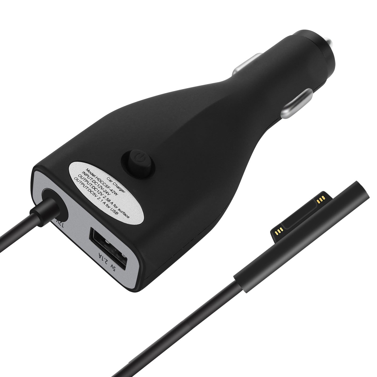 Sisyphy Surface Car Charger With Usb Charging Port, Total 42W 12V 2.58A Power Supply, Compatible For Microsoft Surface Pro7 + Plus Pro6 Pro5~3 Surface Go 1/2 Laptop 1/2/3 Surface Book