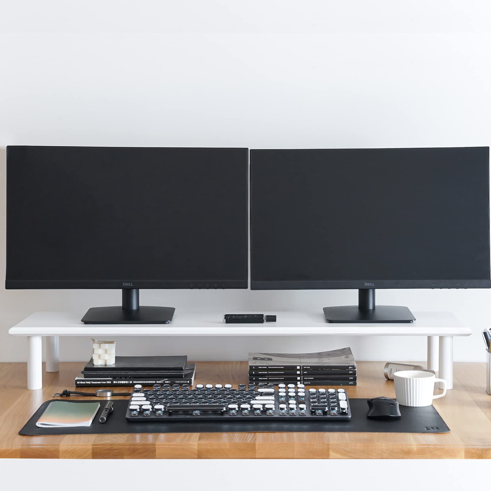 Rocdeer Bamboo Dual Monitor Stand Riser White With 2 Heights Available, Desk Monitor Riser For 2 Monitors, Supports For Pc Compu
