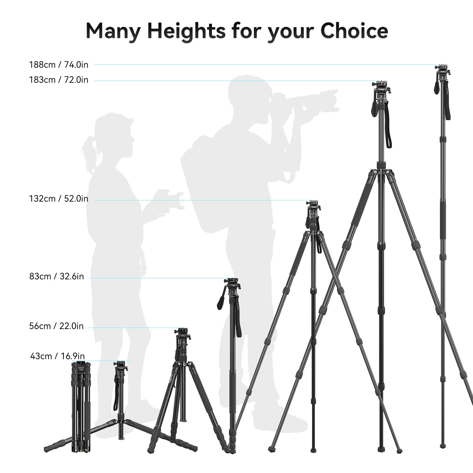 Smallrig Ct180 Video Tripod, 72 Camera Tripod Monopod With Fluid Head, Aluminum Camera Tripod, 360 Panorama Fluid Head For Trave