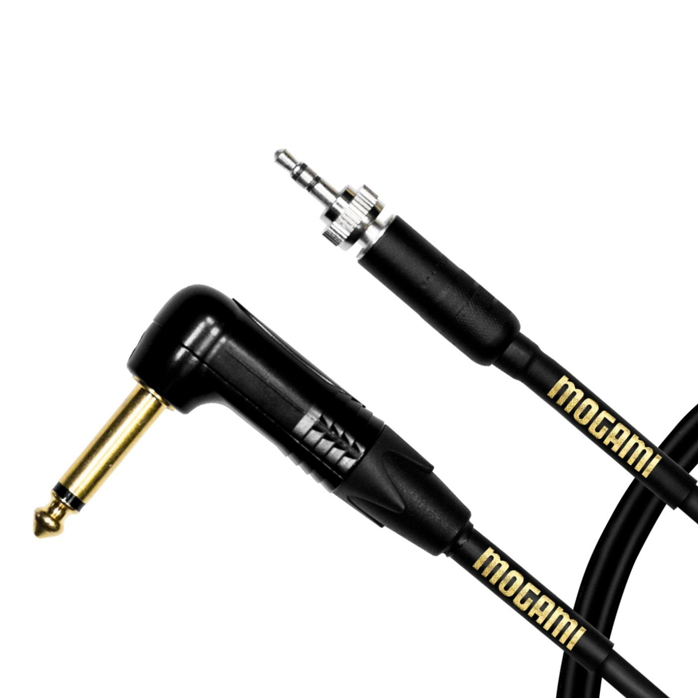 Mogami Gold Bpse Ts 24R Belt Pack Instrument Cable For Wireless Instrument Systems, 1/4' Ts Male Plug To 3.5Mm Locking Trs Male Plug, Right Angle To Straight Connectors, 24 Inch