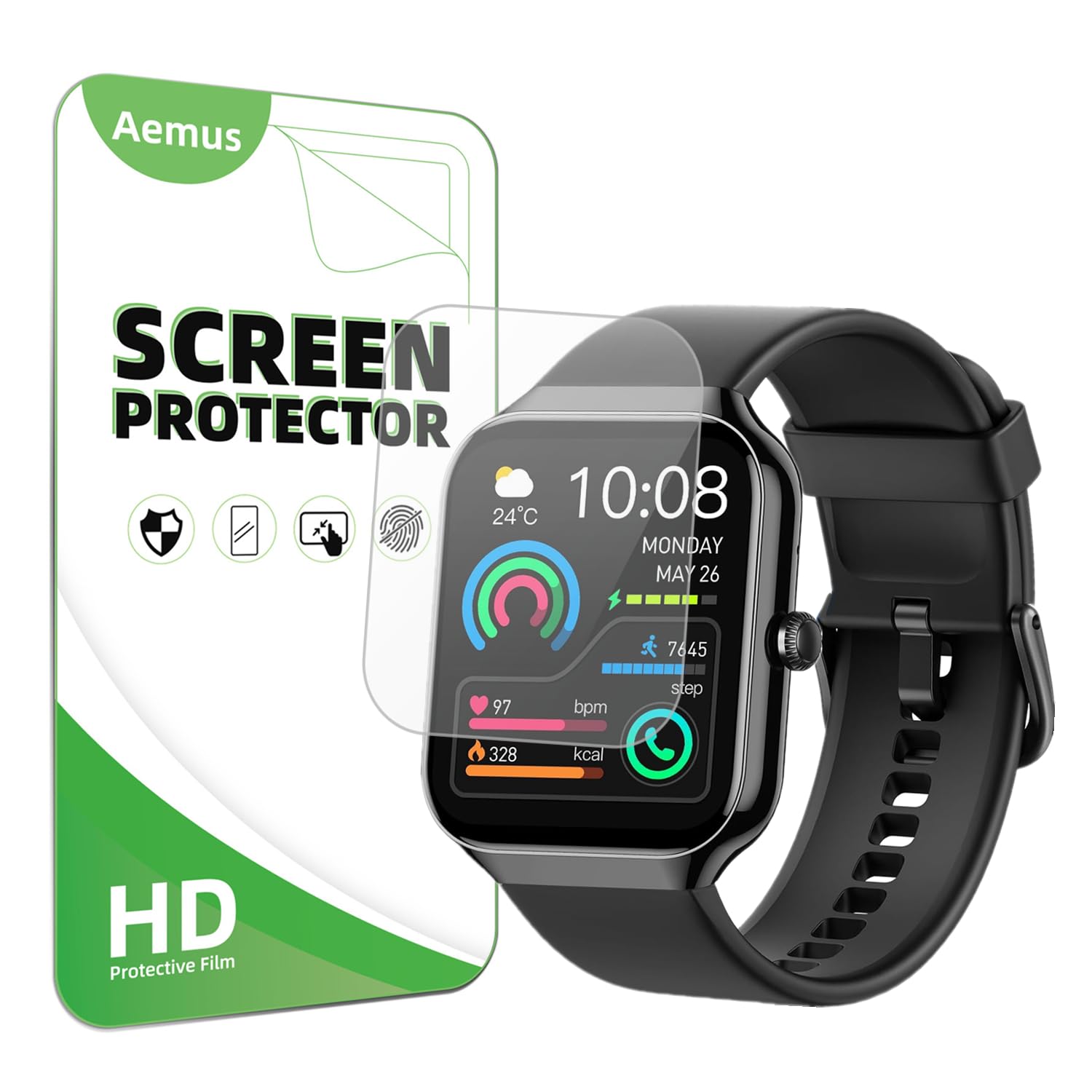 Aemus Screen Protector Compatible For Togala Smart Watch 1.96'' (6 Pack) Clear Tpu Soft Film Compatible For Jugeman P99 / P98 Sm