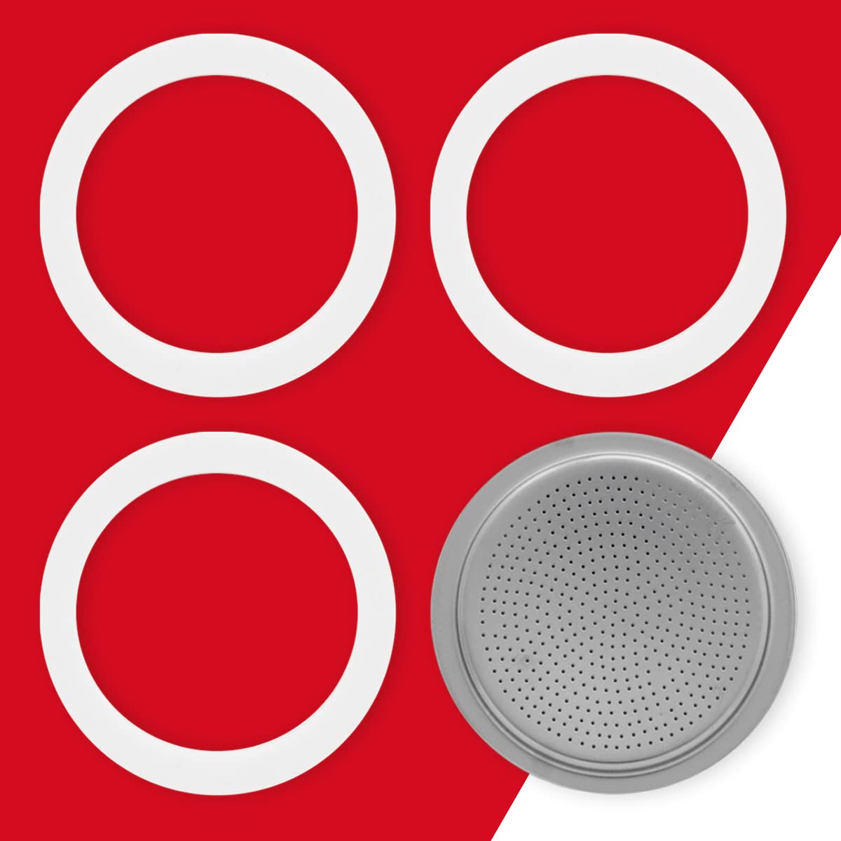 Bialetti 3 Gaskets (Rubber Rings) 1 Filter Plate Replacement For Moka 12 Cups