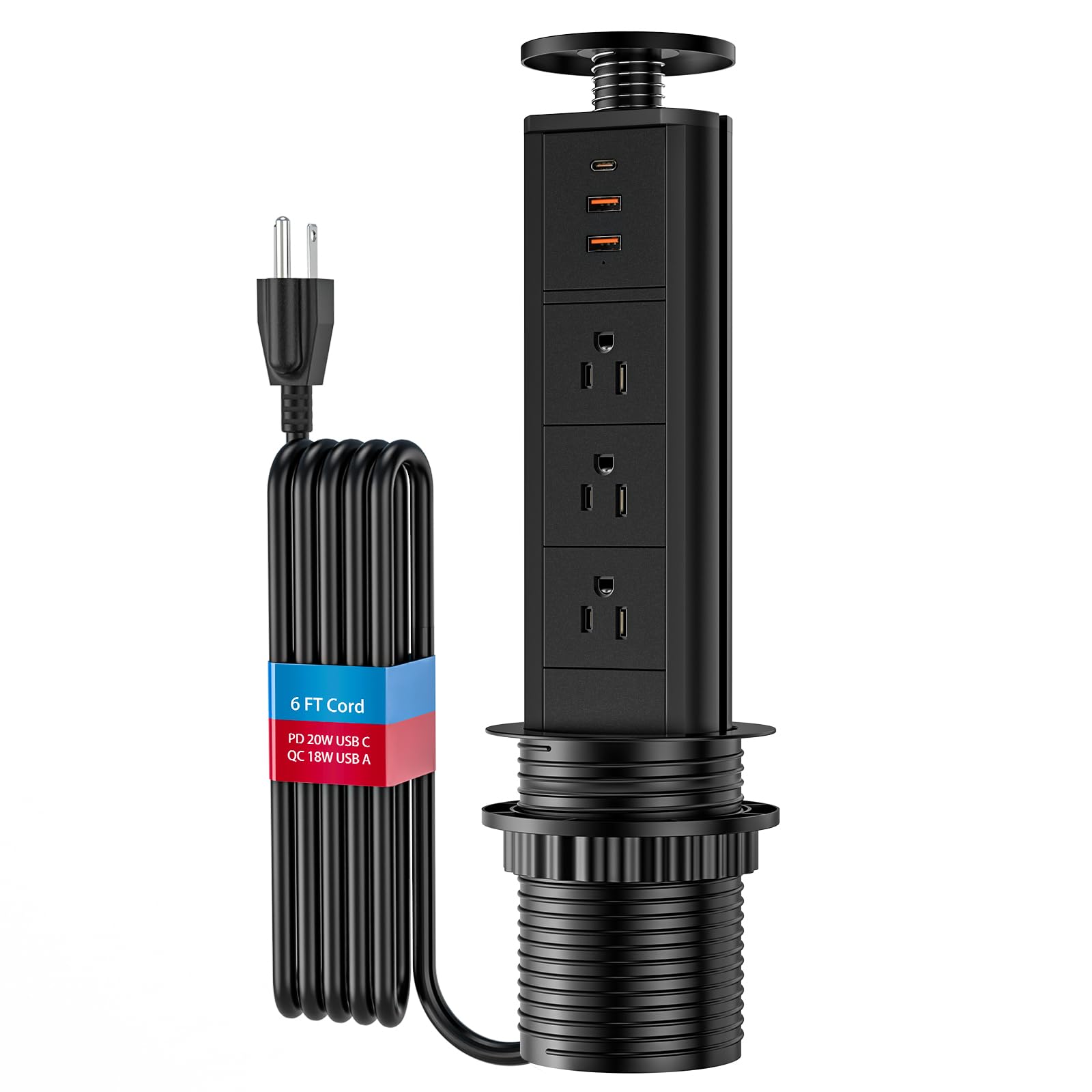 Btu Pop Up Outlet With Usb Ports, Pop Up Outlet For Countertop With 3 Ac Outlet, 2 Usb A Ports And 1 Usb C Port Hidden Outlet Pl