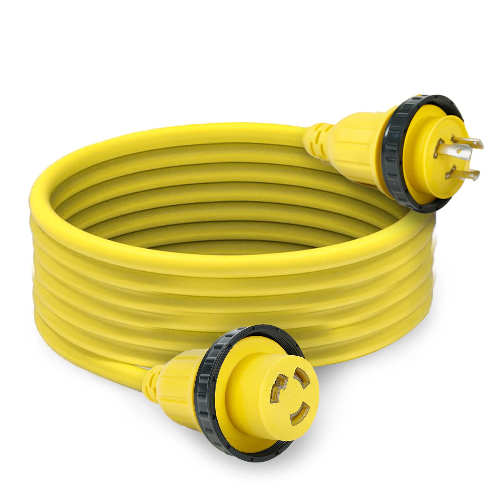 25Ft 30Amp 125V Rv Power Wire Cord Marine Shore Boat L5 30 Yellow 25 Feet Heavy Duty Electrical Power Cable, Nema L5 30P To Nema