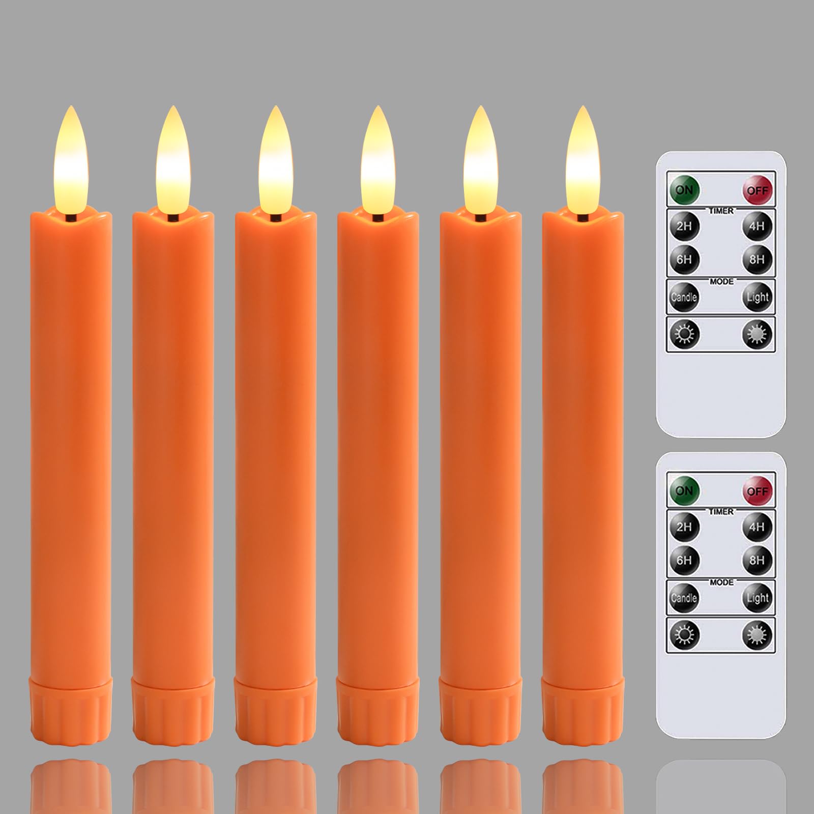 Yeelida Orange Flameless Led Taper Candles With Remote Control, 0.78''X 6.4'' Long Lasting Plastic Battery Operated Flickering S