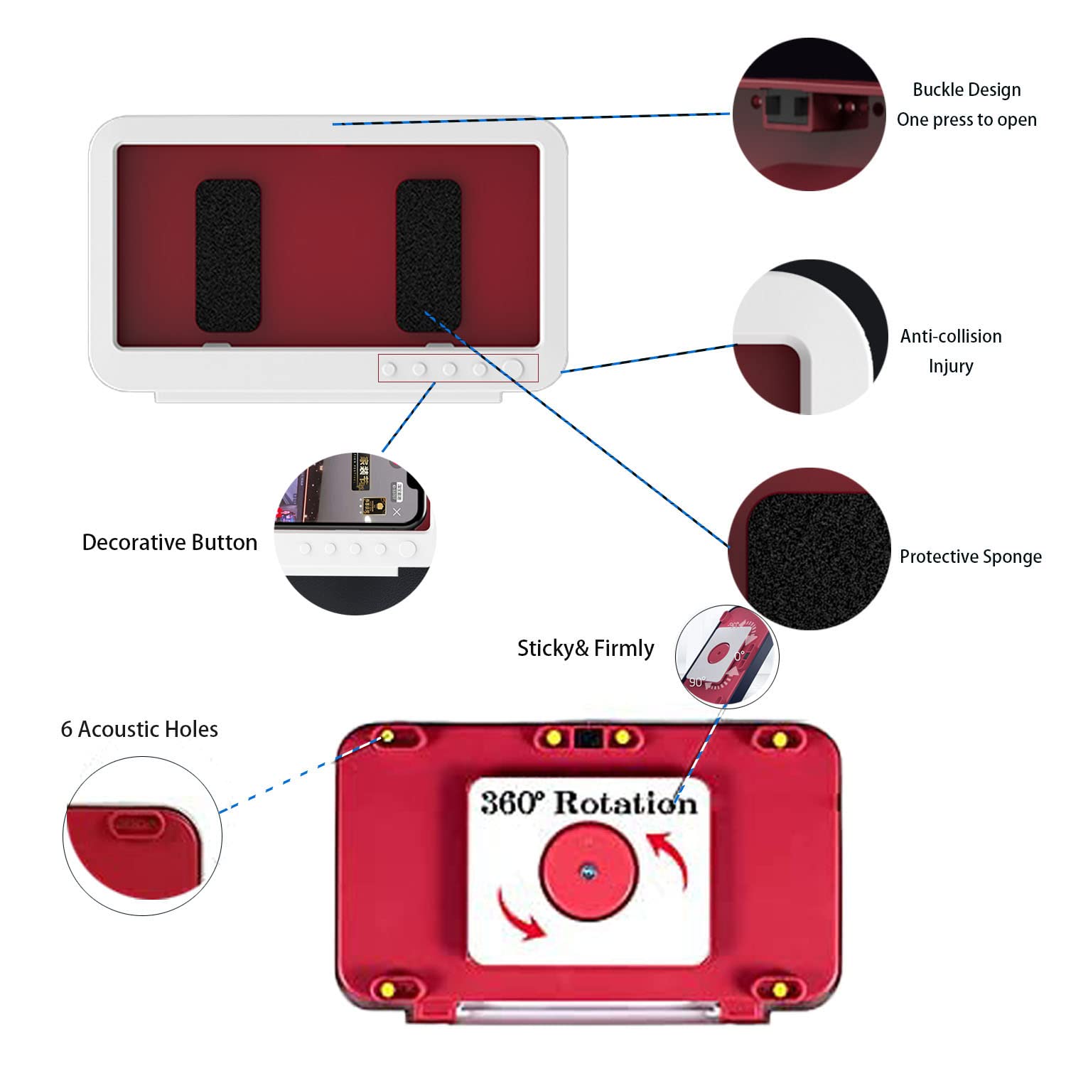 QeeHeng Shower Phone Holder Waterproof - Anti Fog Touch Screen, 360° Rotation Wall Mount for Under 7 Inch Phones, Black