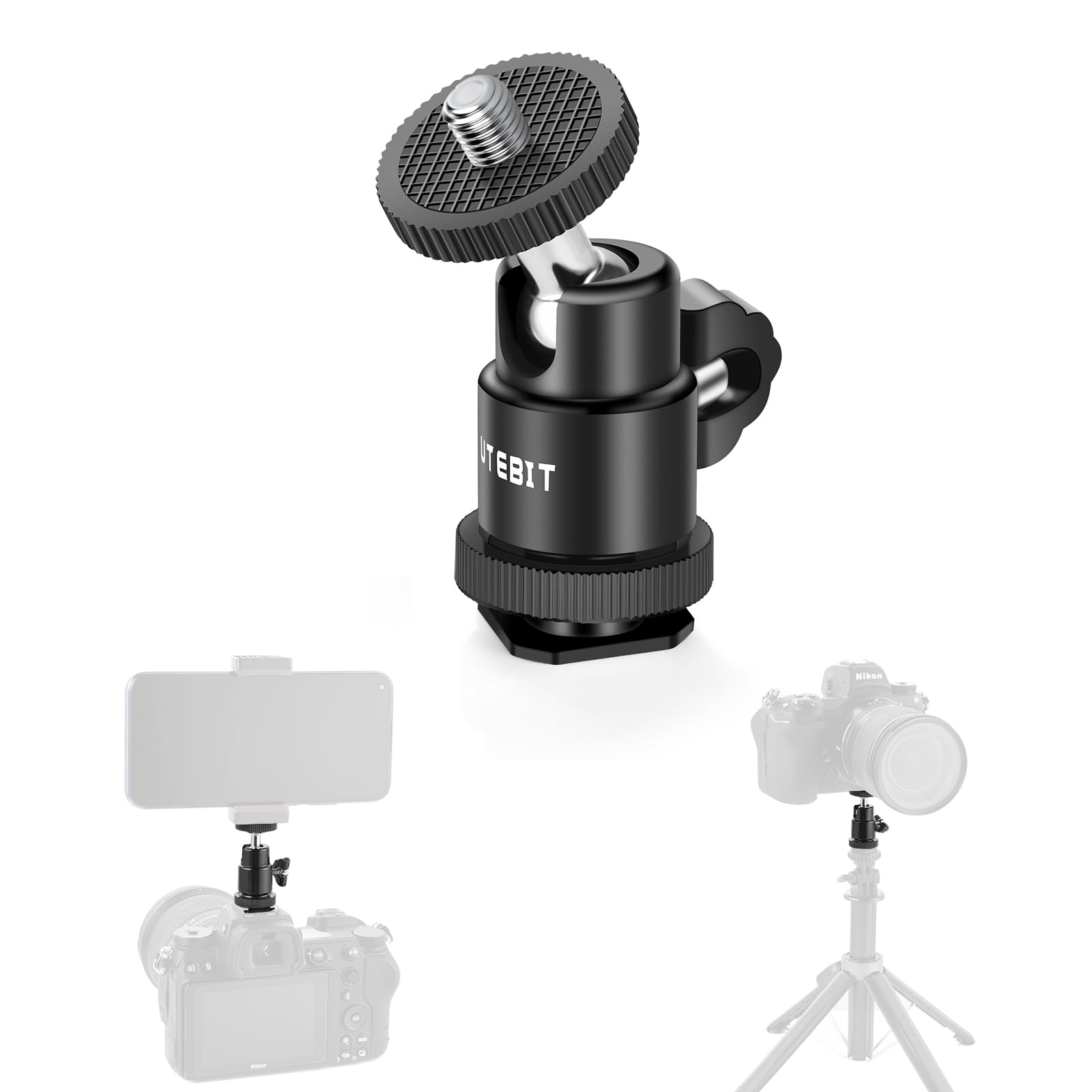 12Mm Tripod Ball Head, Utebit 360� Rotatable Metal Mini Ball Head With 1/4' Hot Shoe, Ballheads Camera Mount Adapter For Sport Camera, Pocket Light, Microphone, Loading 1.1Lb(2 Pack)