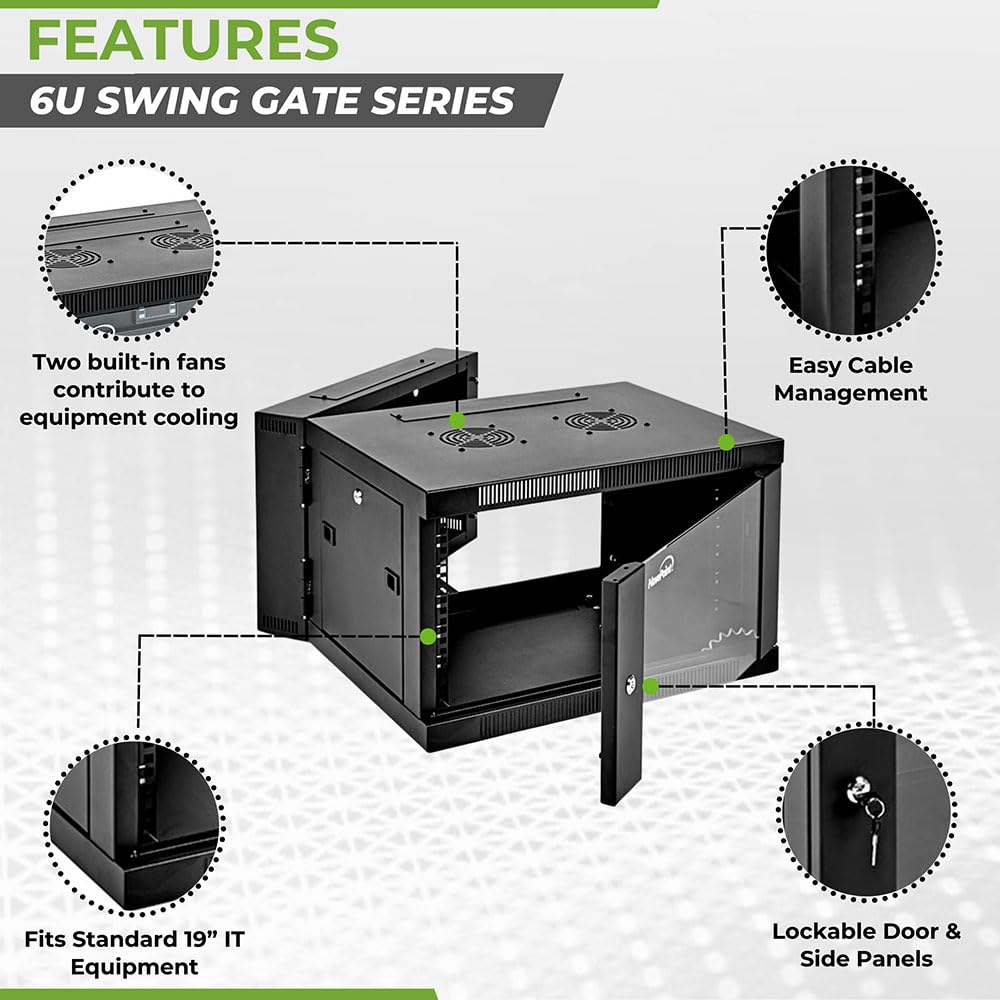 Navepoint 6U Server Cabinet With Hinged Back   25.5    Deep, 6U Server Rack Enclosure With Locking Glass Door, Wall Mount Rack W